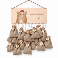 Adventskalender personalisiert - Weihnachtsbär Aquarell