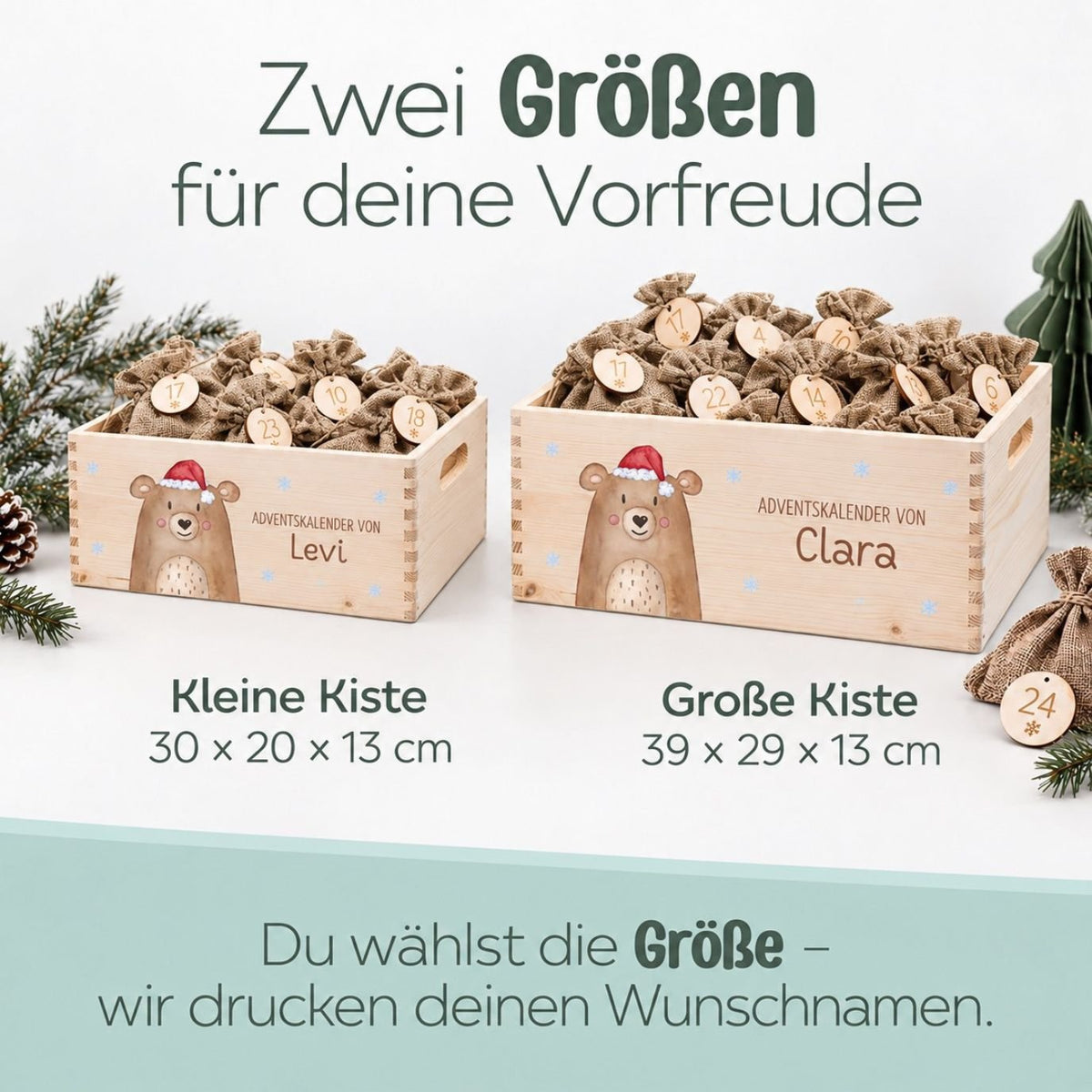 Adventskiste personalisiert - Weihnachtsbär Aquarell - wunderwunsch