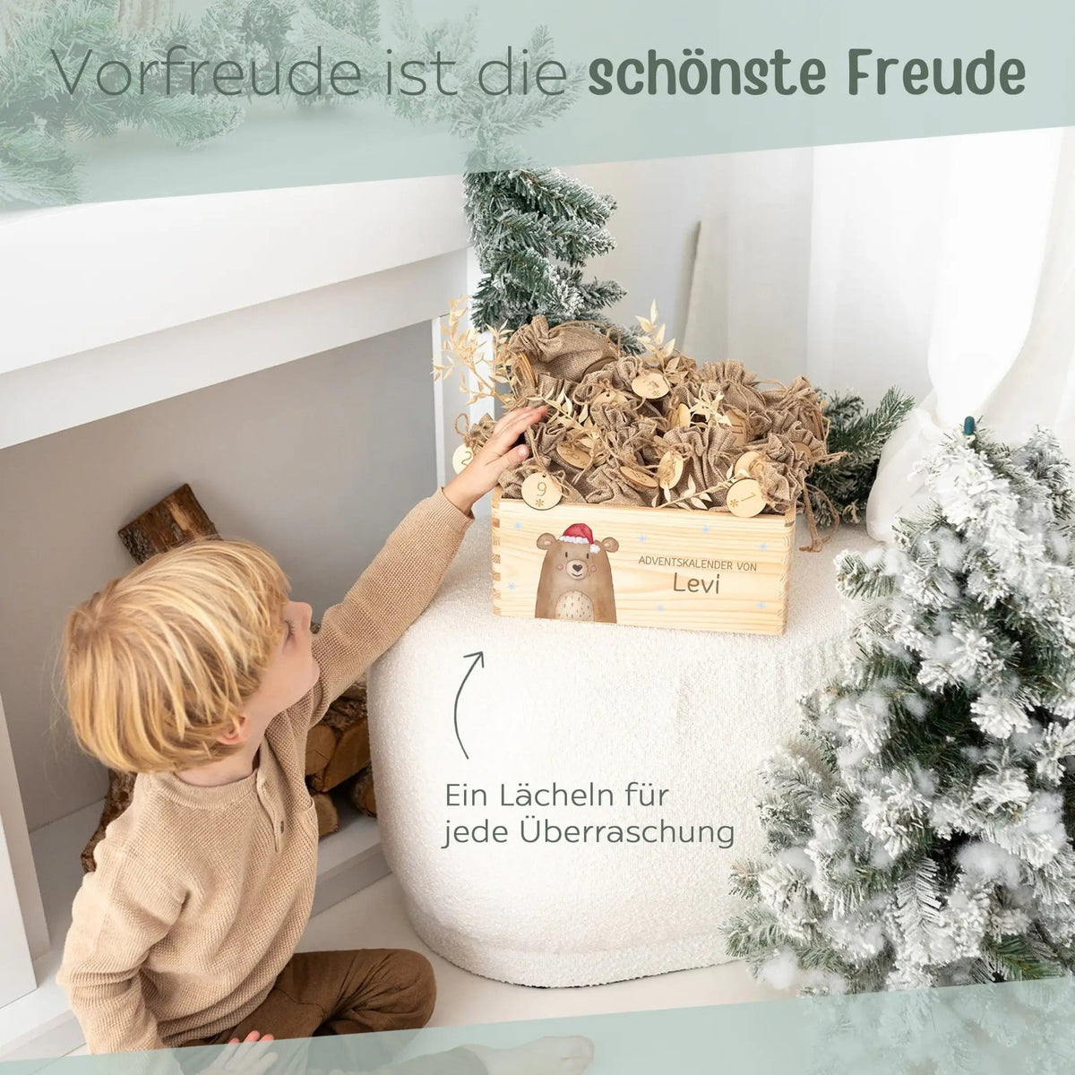 Adventskiste personalisiert - Weihnachtsbär Aquarell - wunderwunsch