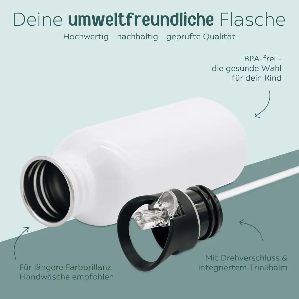 B-WARE Trinkflasche Edelstahl mit Trinkhalm - wunderwunsch