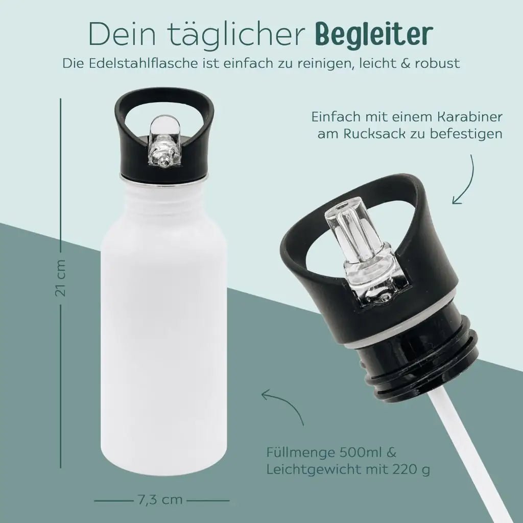 B-WARE Trinkflasche Edelstahl mit Trinkhalm - wunderwunsch