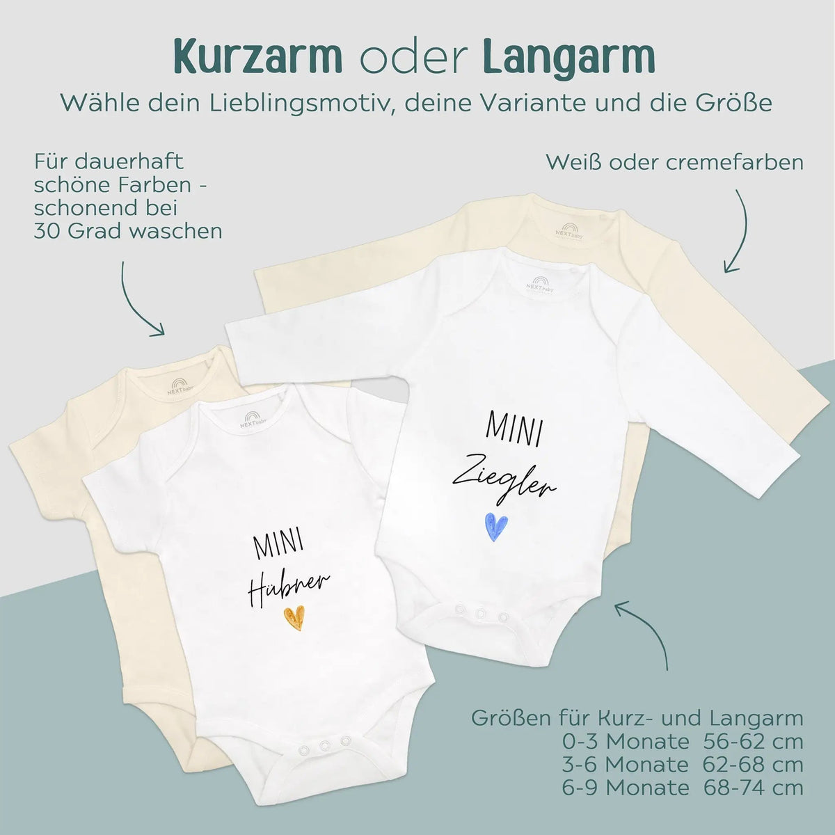Baby Body "Mini Nachname" Herz personalisiert - wunderwunsch