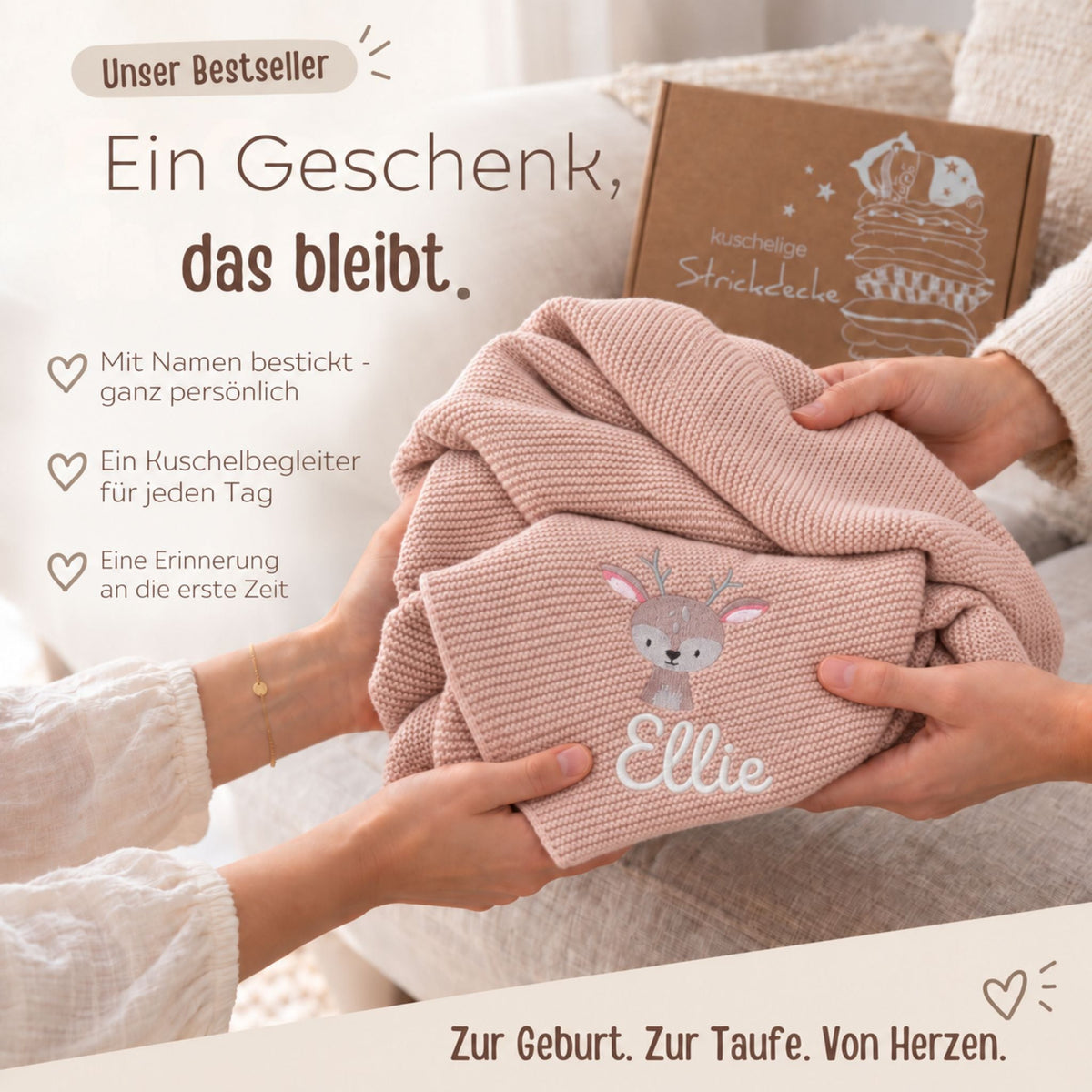 Babydecke personalisiert aus 100 % Bio-Baumwolle - Tiermotiv - wunderwunsch