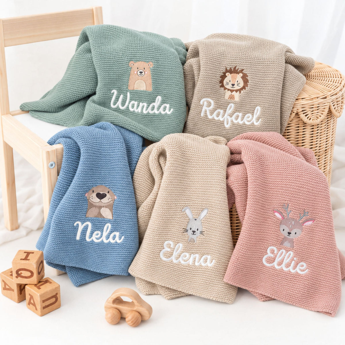 Babydecke personalisiert aus 100 % Bio-Baumwolle - Tiermotiv - wunderwunsch