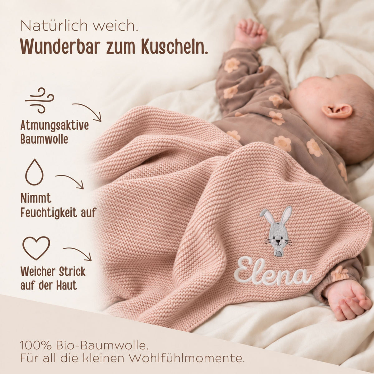 Babydecke personalisiert aus 100 % Bio-Baumwolle - Tiermotiv - wunderwunsch