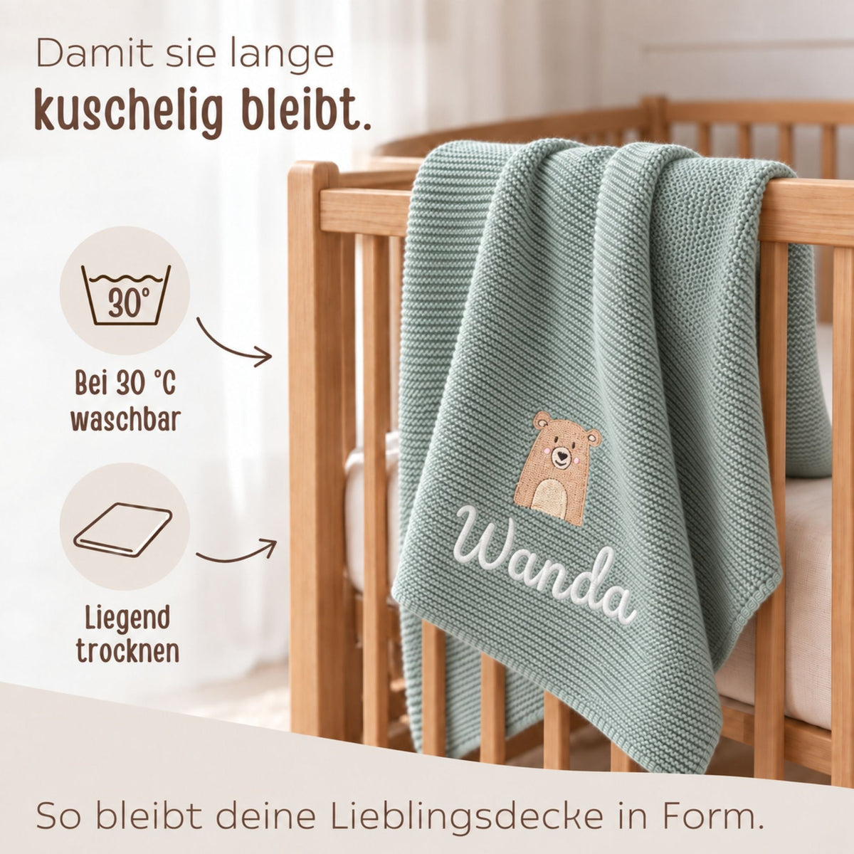 Babydecke personalisiert aus 100 % Bio-Baumwolle - Tiermotiv - wunderwunsch
