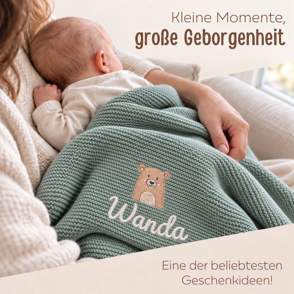 Babydecke personalisiert aus 100 % Bio-Baumwolle - Tiermotiv - wunderwunsch