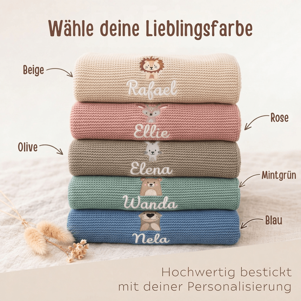 Babydecke personalisiert aus 100 % Bio-Baumwolle - Tiermotiv - wunderwunsch