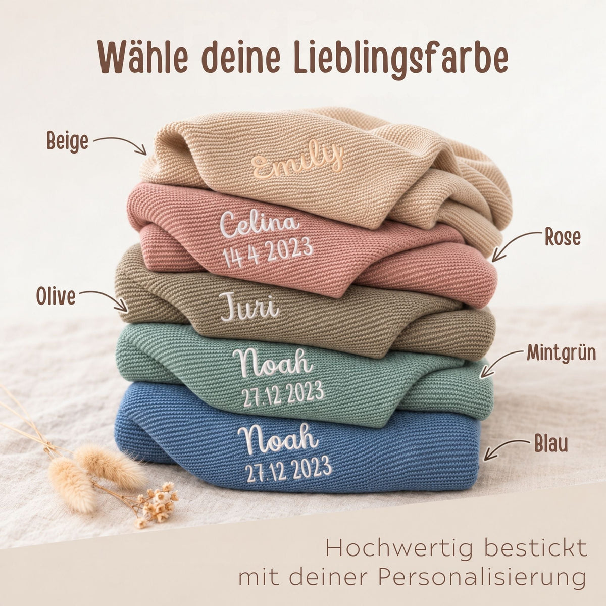 Babydecke personalisiert aus 100 % Bio-Baumwolle - Name - wunderwunsch