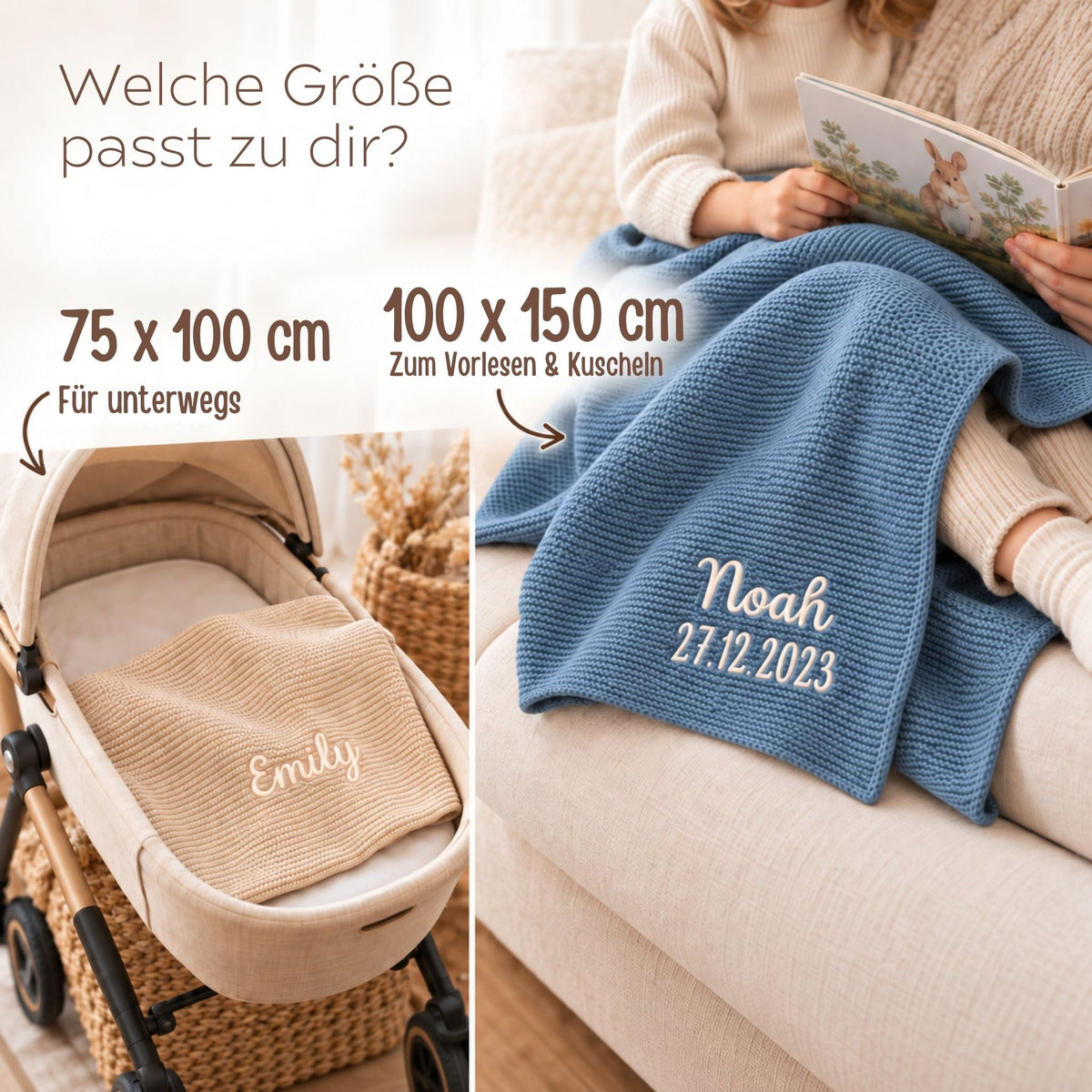 Babydecke personalisiert aus 100 % Bio-Baumwolle - Name - wunderwunsch