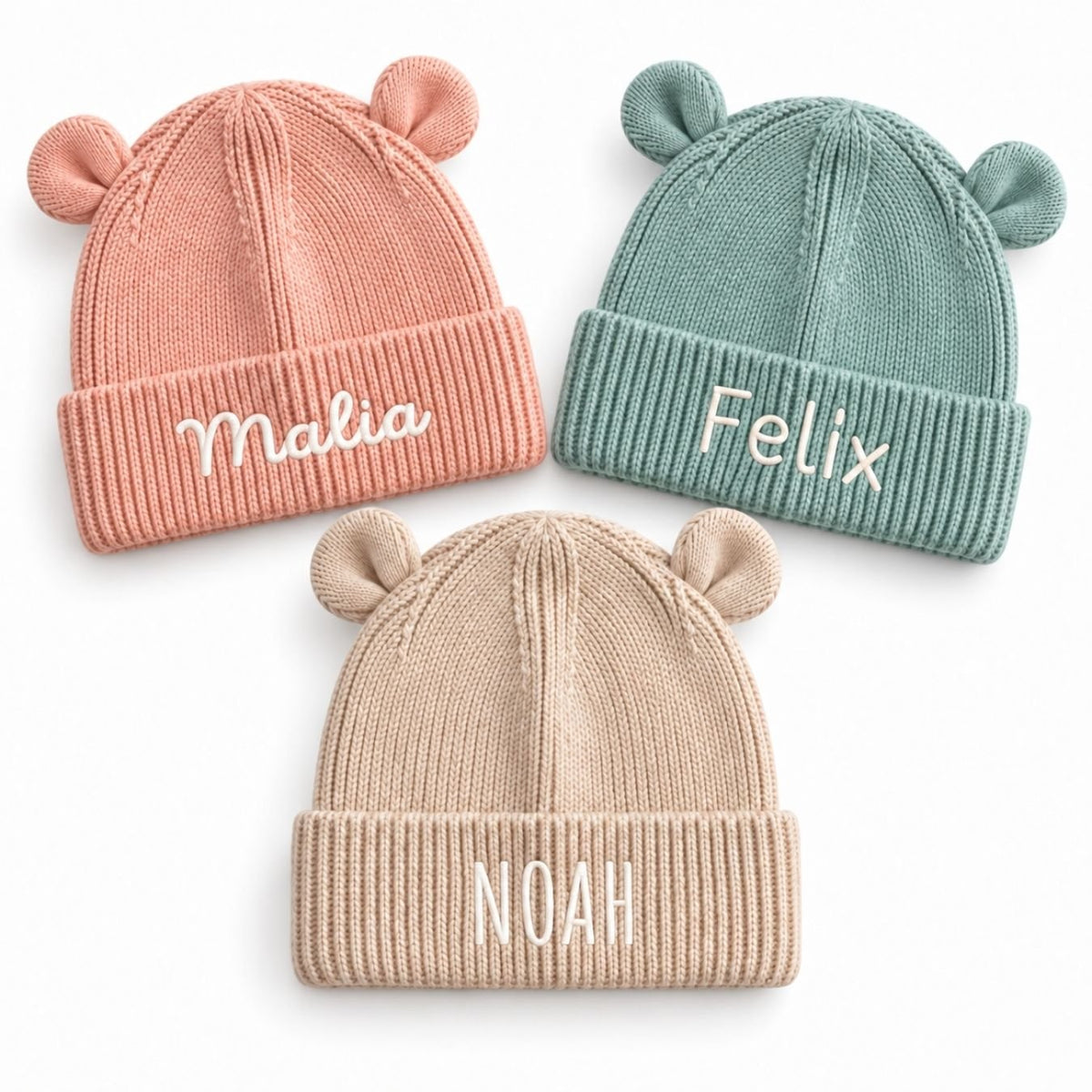 Baby Strickmütze mit Ohren personalisiert - wunderwunsch