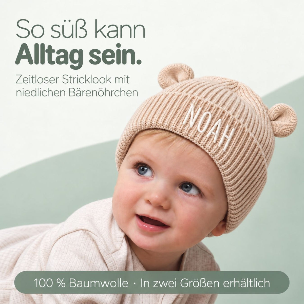 Baby Strickmütze mit Ohren personalisiert - wunderwunsch