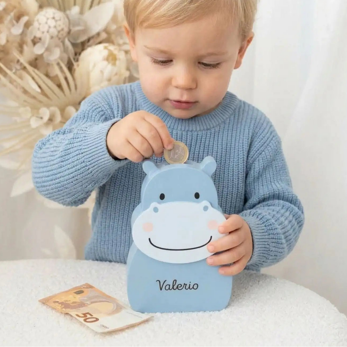 BAMBINO Spardose Holz Nilpferd personalisiert - wunderwunsch