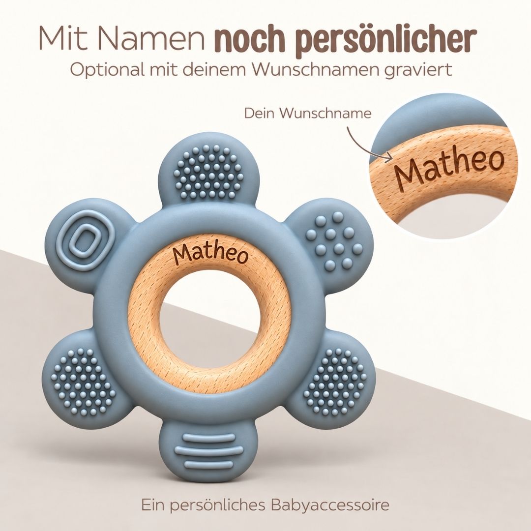 Beißring aus Holz & Silikon personalisiert - Blume - wunderwunsch