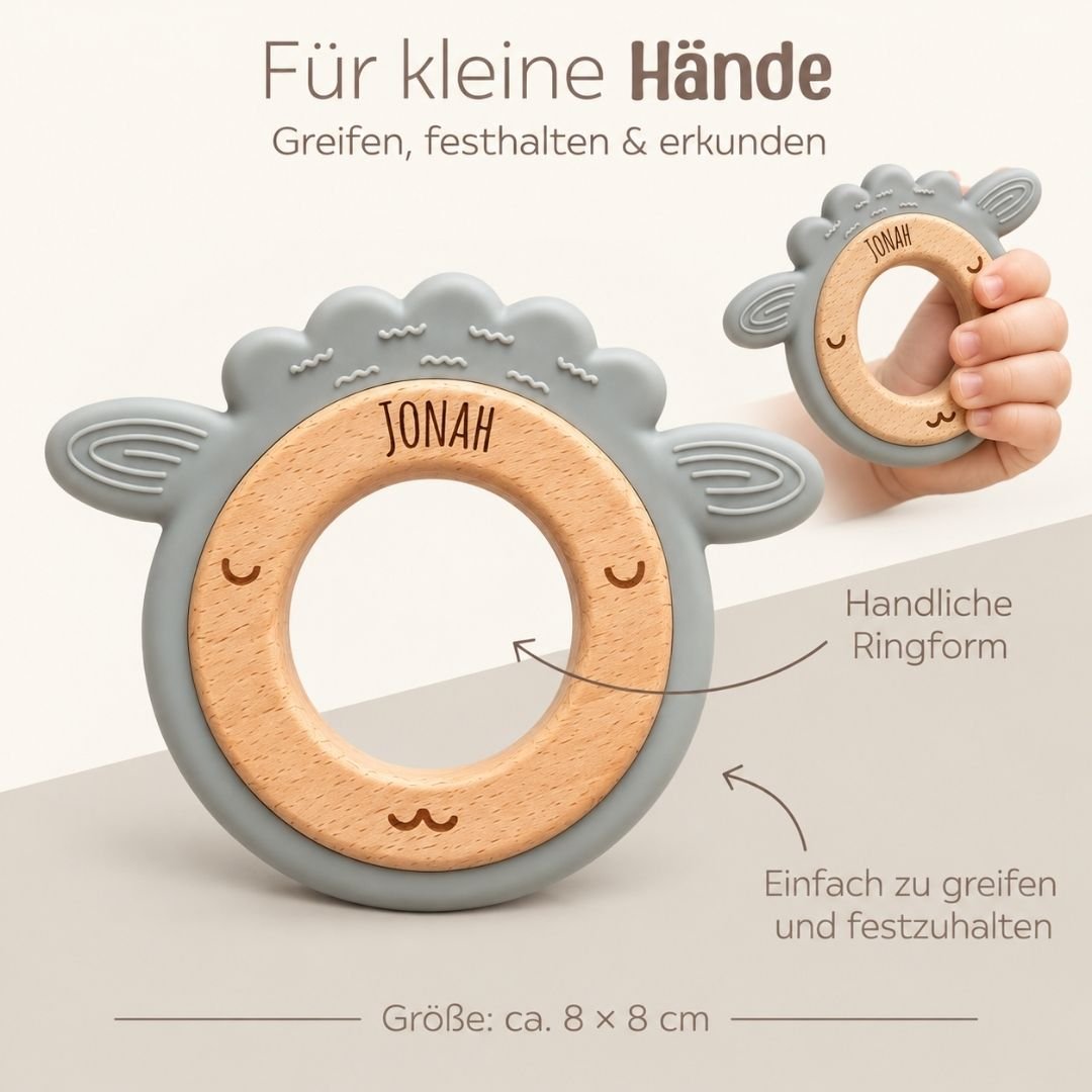 Beißring aus Holz & Silikon personalisiert - Tier - wunderwunsch