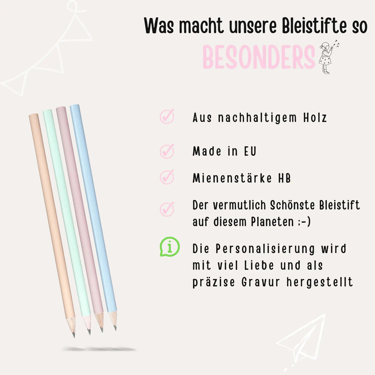 Bleistift pastell personalisiert - Schulkind 2026 - wunderwunsch
