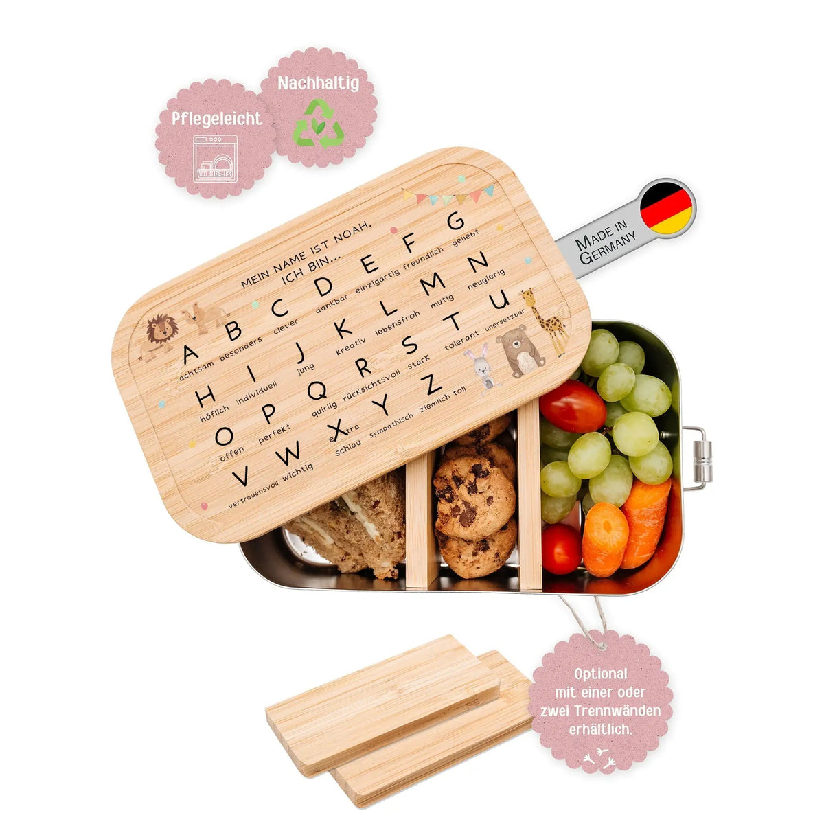 Brotdose Edelstahl personalisiert - ABC Affirmationen Aquarell - wunderwunsch