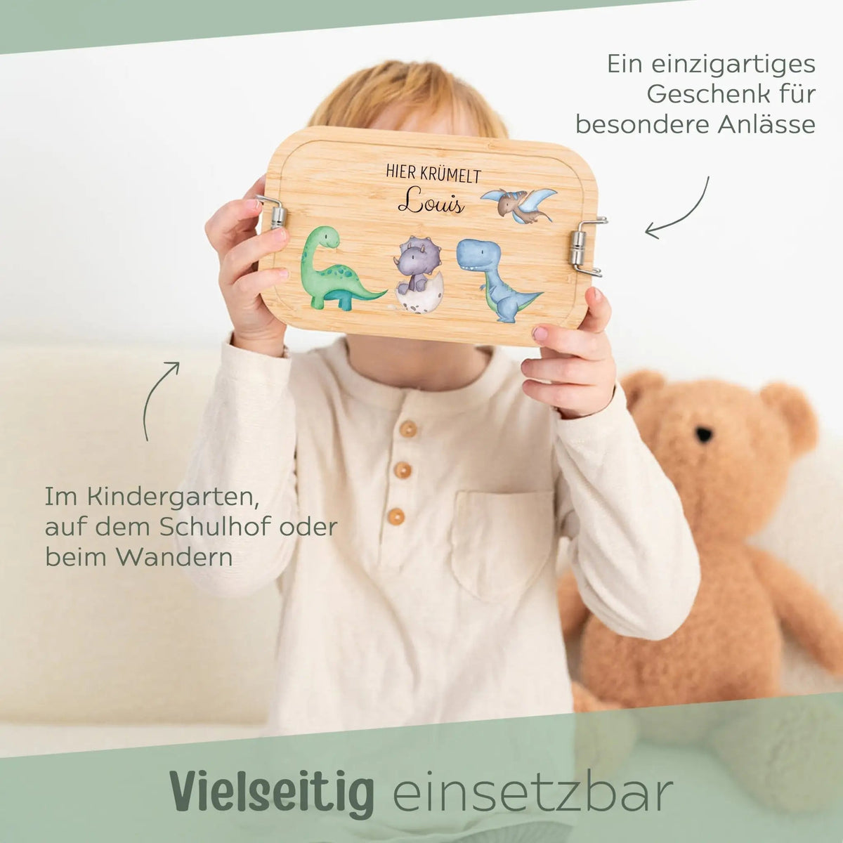 Brotdose Edelstahl personalisiert - Dinosaurier Aquarell - wunderwunsch