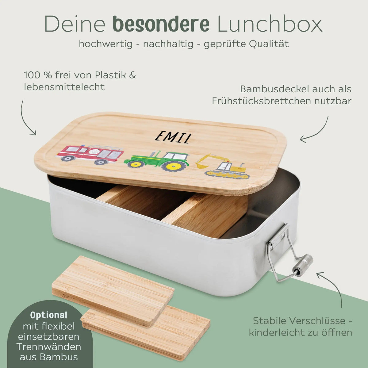 Brotdose Edelstahl personalisiert - Fahrzeuge Aquarell - wunderwunsch
