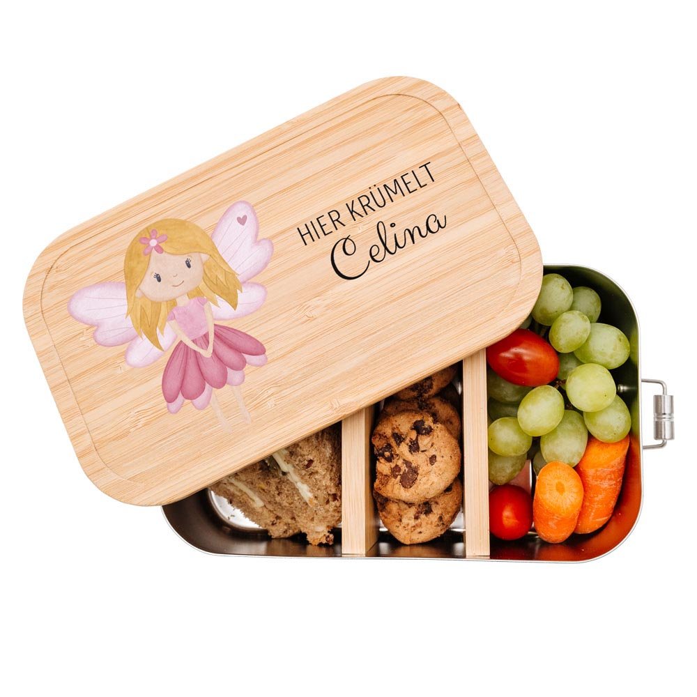 Brotdose Edelstahl personalisiert - Fee Aquarell - wunderwunsch