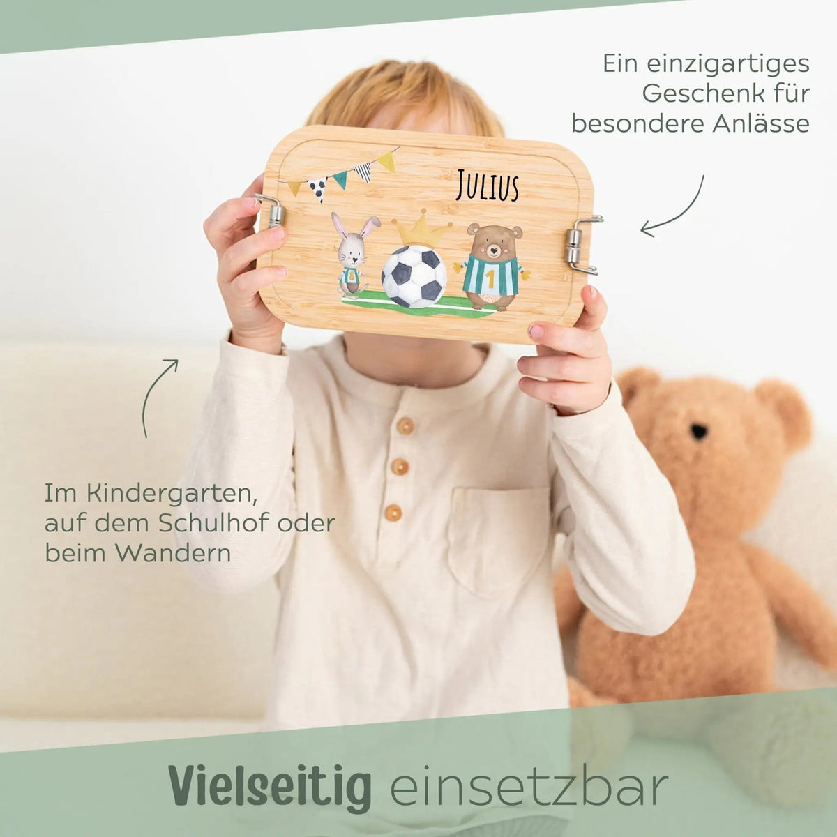 Brotdose Edelstahl personalisiert - Fußball Tiere Aquarell - wunderwunsch