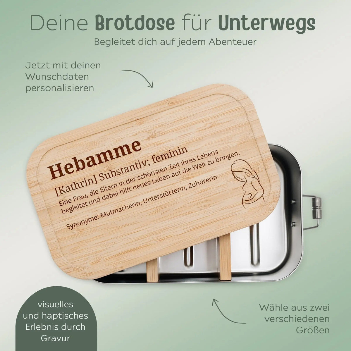 Brotdose Edelstahl personalisiert - Hebamme Definition Gravur - wunderwunsch