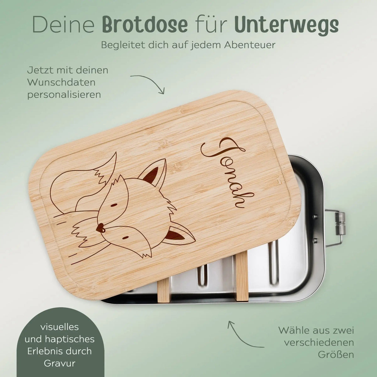 Brotdose Edelstahl personalisiert - Tier groß Gravur - wunderwunsch