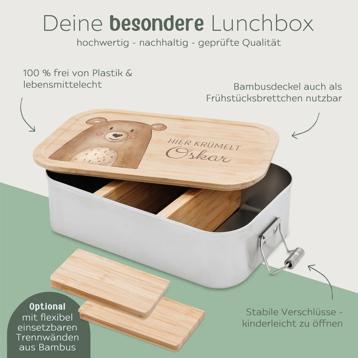Brotdose Edelstahl personalisiert - Tier links Aquarell - wunderwunsch