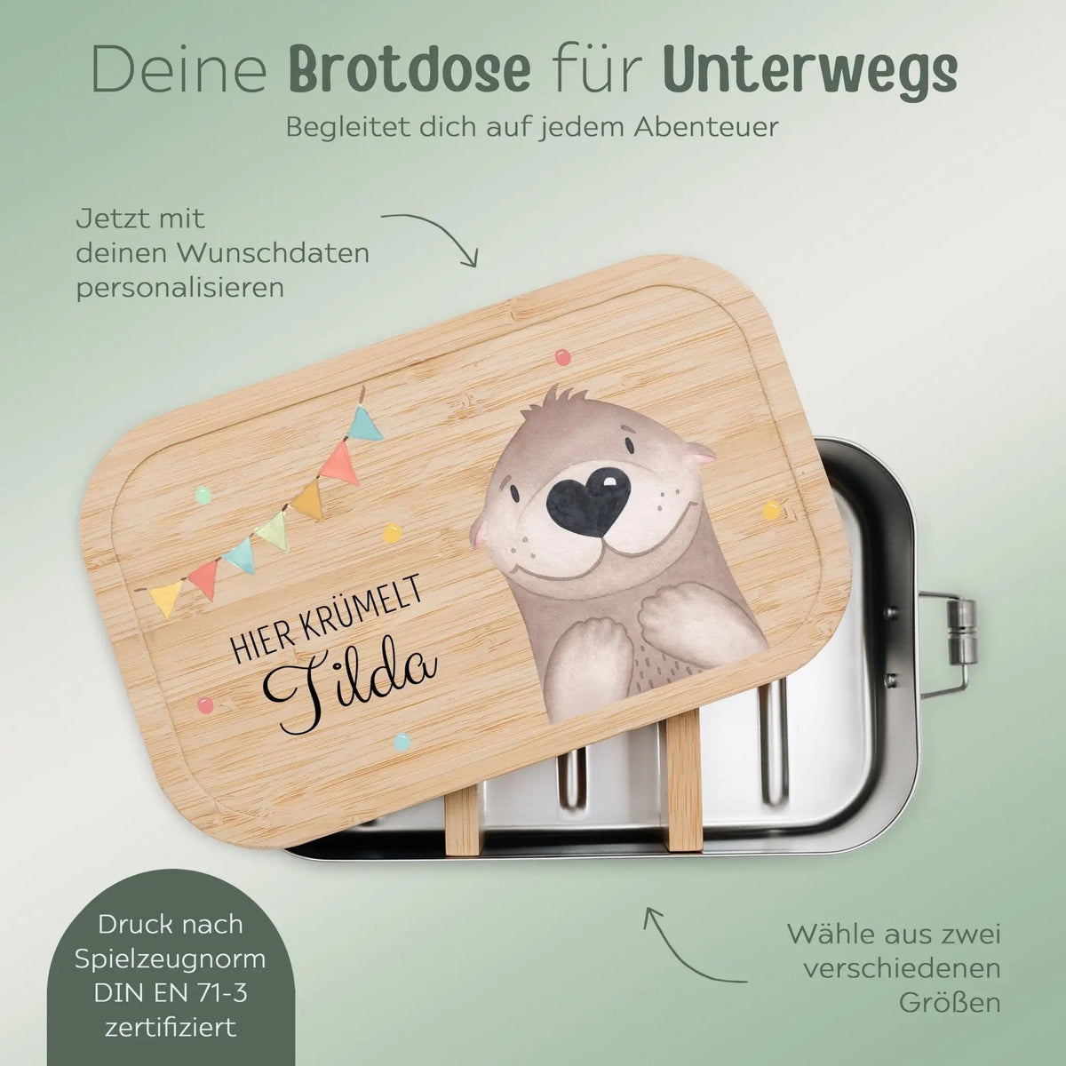 Brotdose Edelstahl personalisiert - Tier links Girlande Aquarell - wunderwunsch