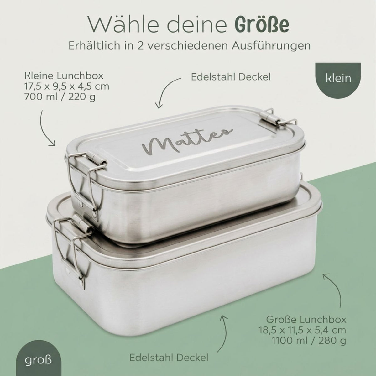 Brotdose Volledelstahl silber personalisiert - Name Gravur - wunderwunsch