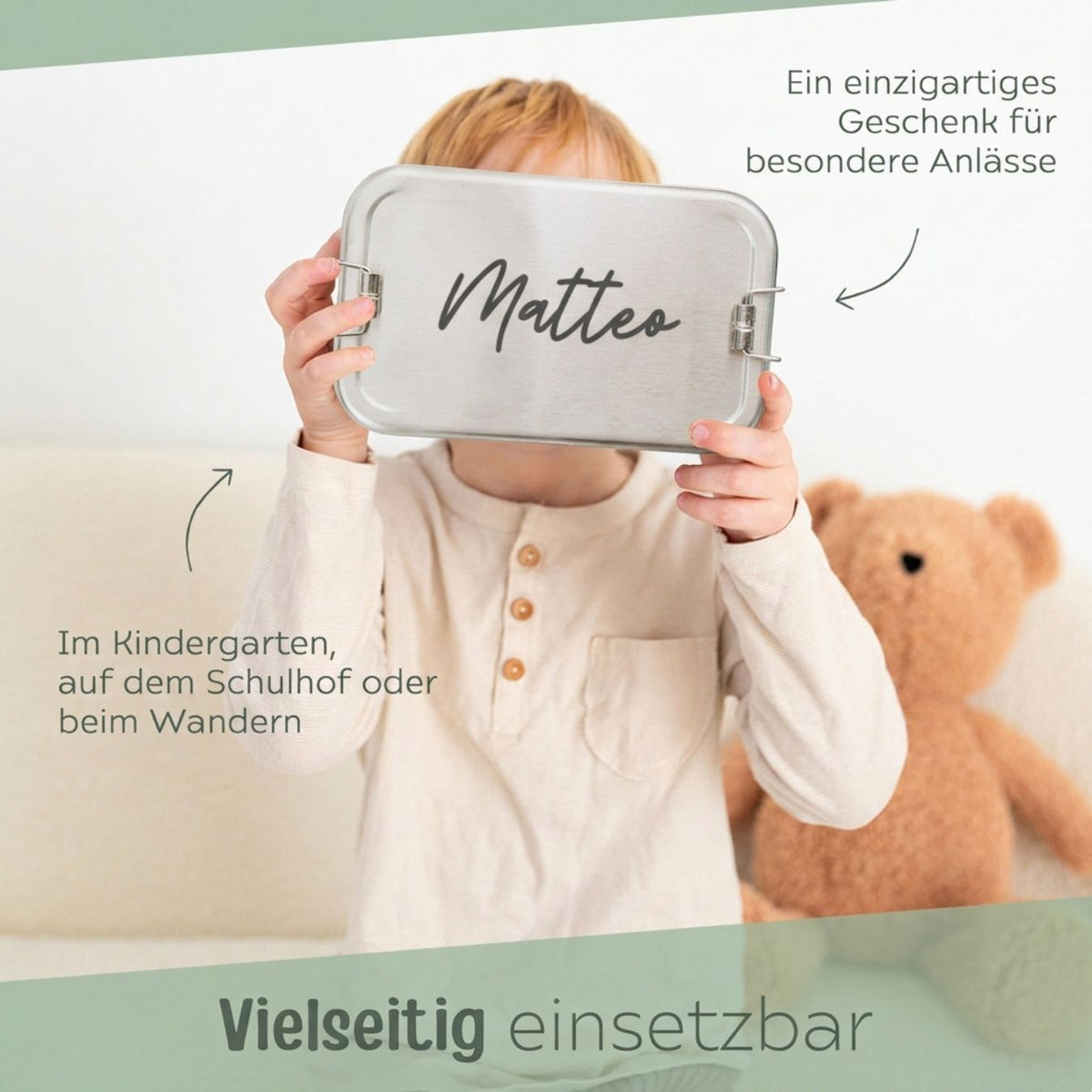 Brotdose Volledelstahl silber personalisiert - Name Gravur - wunderwunsch
