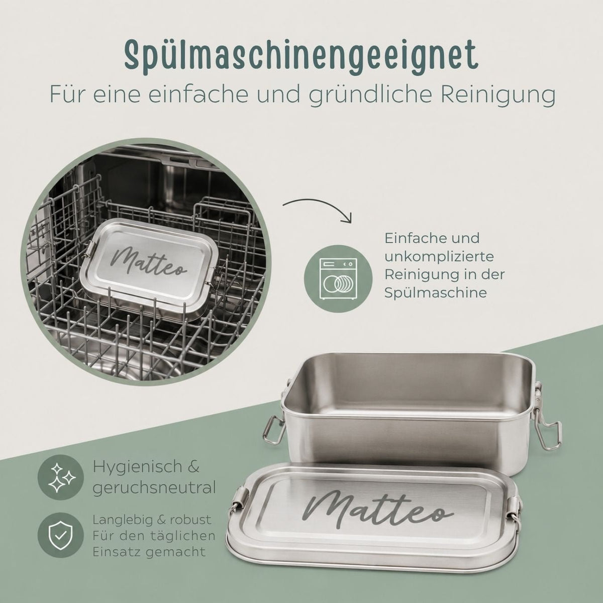 Brotdose Volledelstahl silber personalisiert - Name Gravur - wunderwunsch