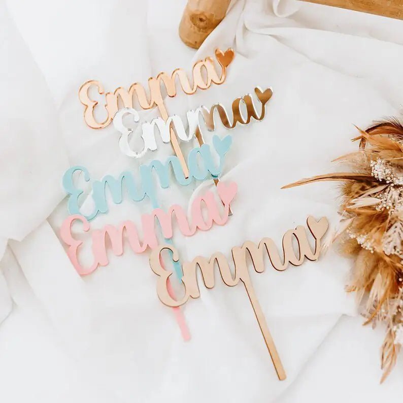 Caketopper aus Holz und Acryl - Name mit Herz - wunderwunsch