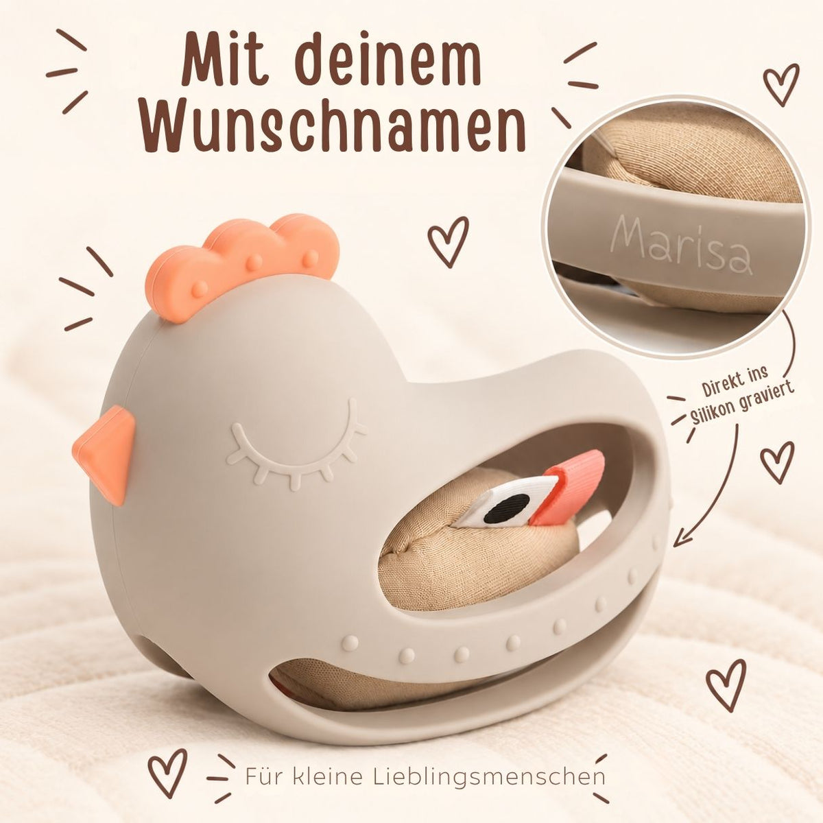 DONEBYDEER Greif- und Beißspielzeug mit Rassel - Clucky - wunderwunsch