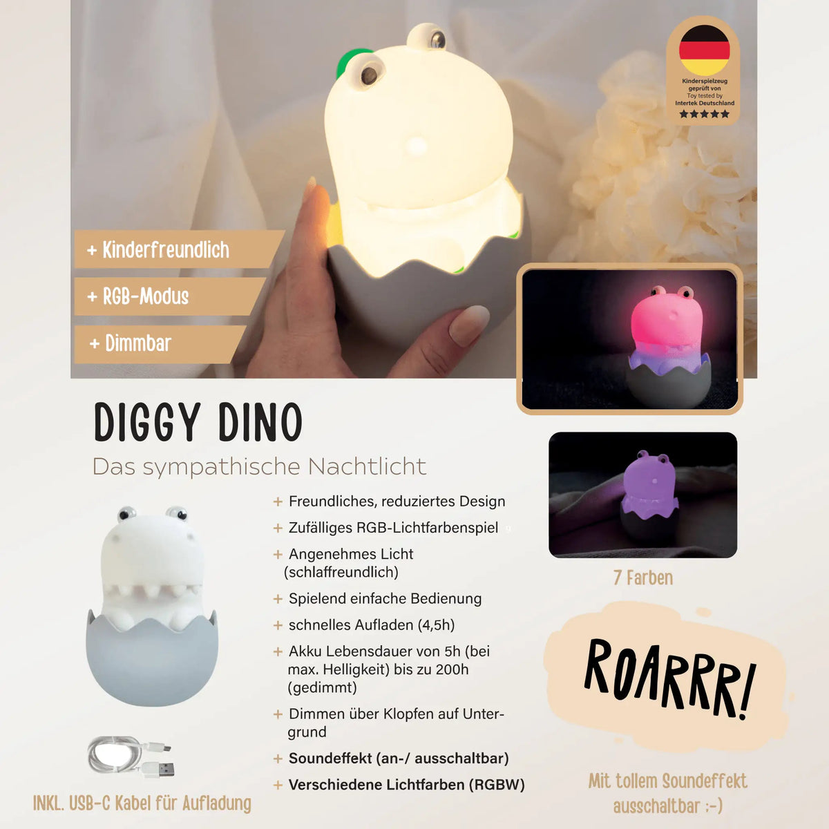 EGGY EGG Nachtlicht personalisiert - Wal, Dino, Küken oder Außerirdischer - wunderwunsch