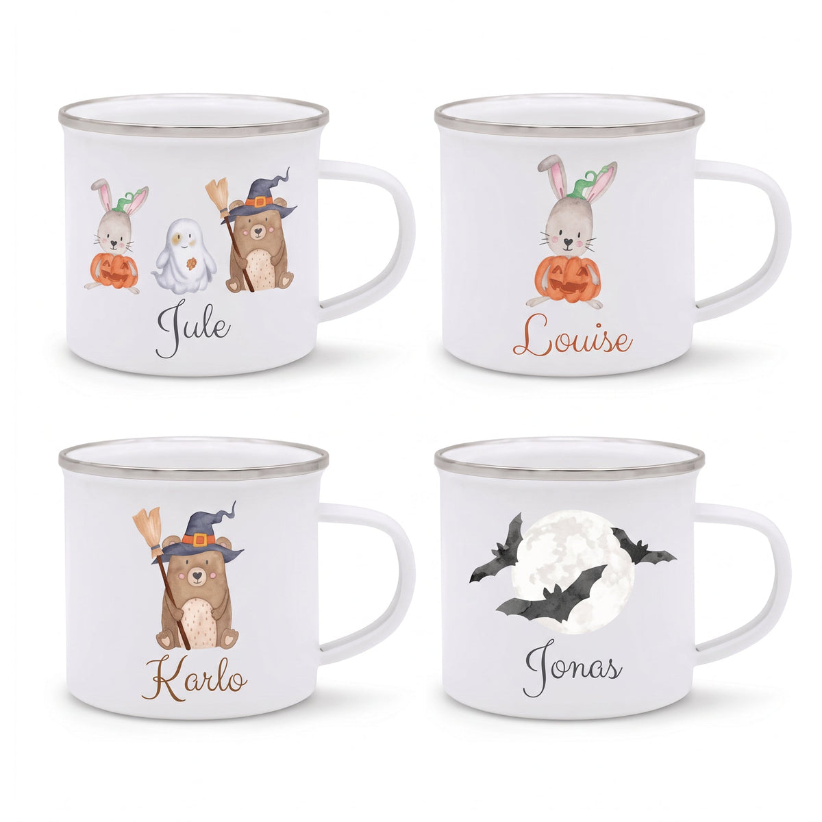 Emaille Kindertasse personalisiert - Halloween Aquarell - wunderwunsch