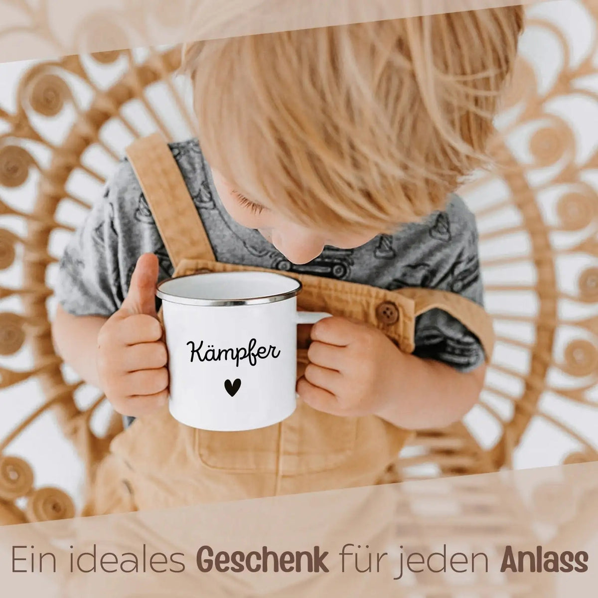 Emaille Kindertasse personalisiert - Name Herz - wunderwunsch