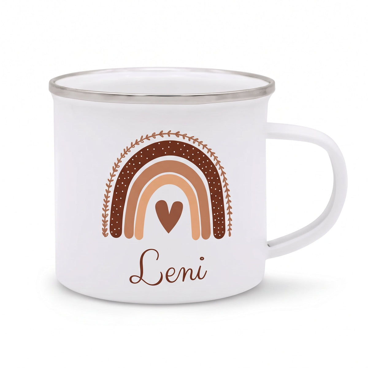 Emaille Kindertasse personalisiert - Regenbogen Boho beige Aquarell - wunderwunsch