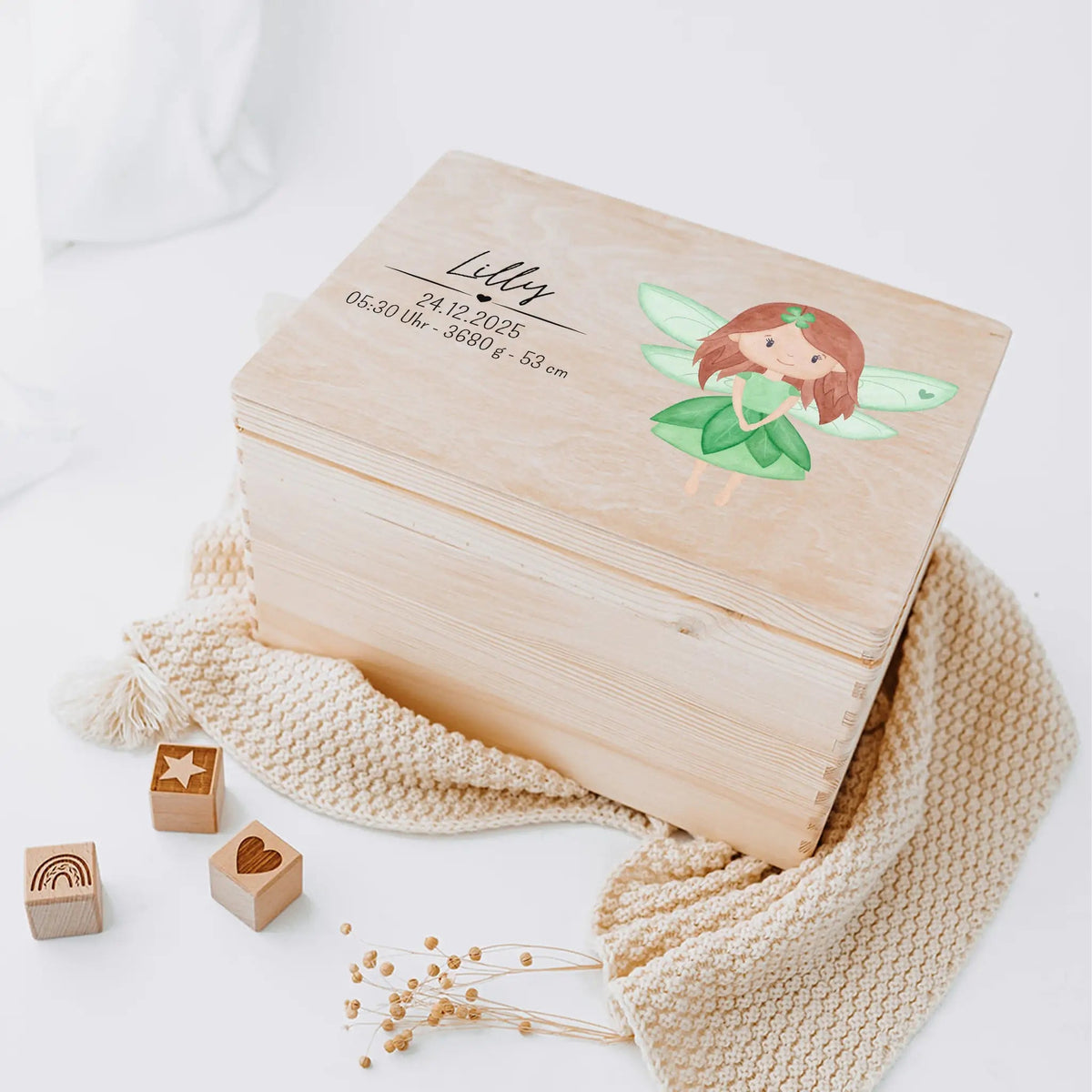 Erinnerungsbox Holz mit Wunschdaten – Fee Aquarell - wunderwunsch