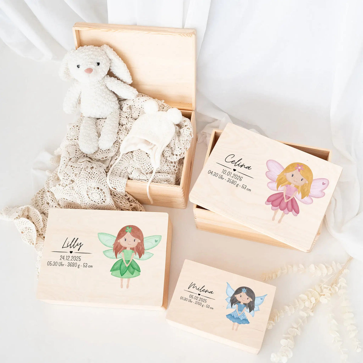 Erinnerungsbox Holz mit Wunschdaten – Fee Aquarell - wunderwunsch