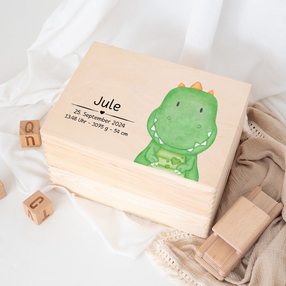 Erinnerungsbox Holz mit Wunschdaten – Tier Aquarell (Druckschrift) - wunderwunsch