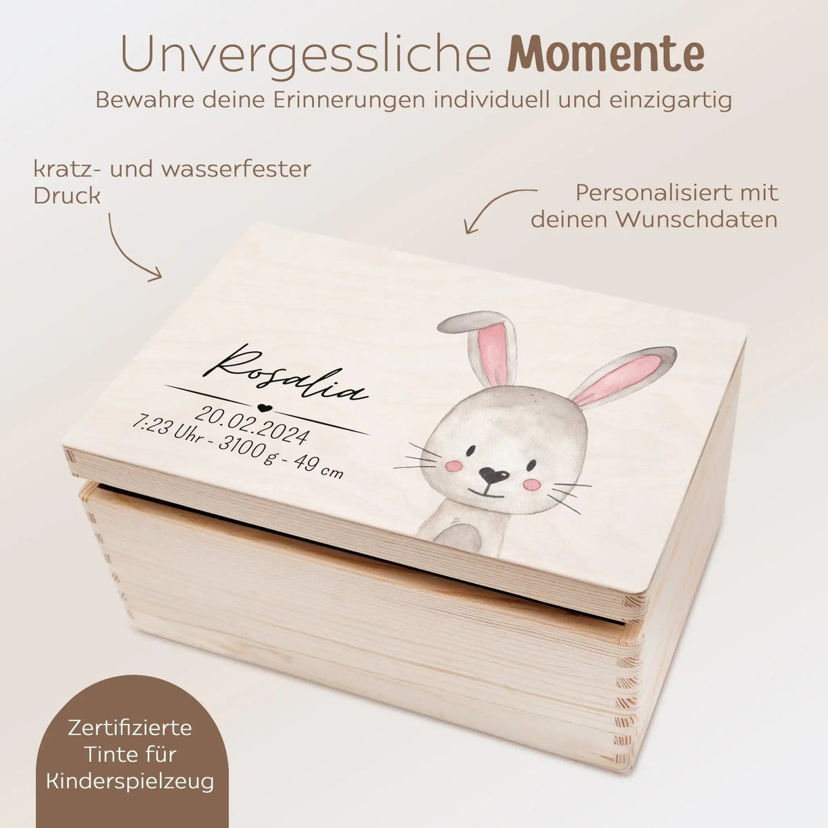 Erinnerungsbox Holz mit Wunschdaten – Tier Aquarell - wunderwunsch