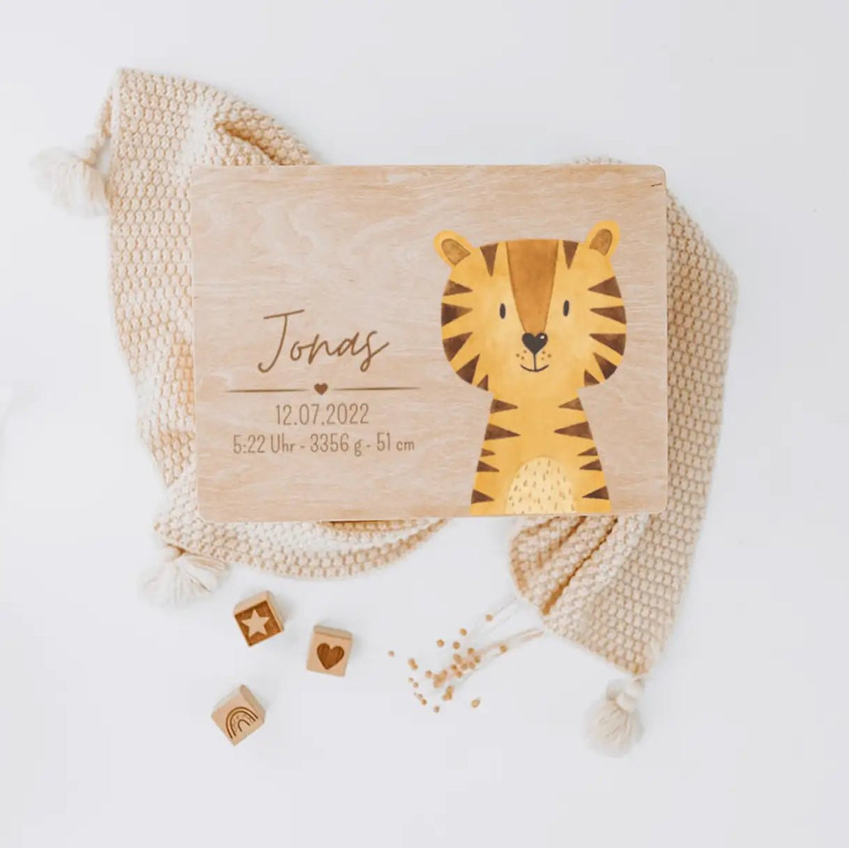 Erinnerungsbox Holz mit Wunschdaten – Tier Aquarell - wunderwunsch