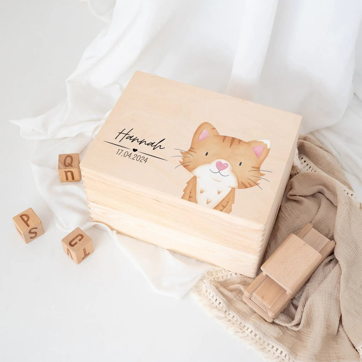Erinnerungsbox Holz mit Wunschdaten – Tier Aquarell - wunderwunsch