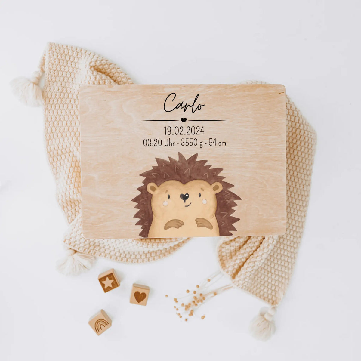Erinnerungsbox Holz mit Wunschdaten – Tier Aquarell - wunderwunsch