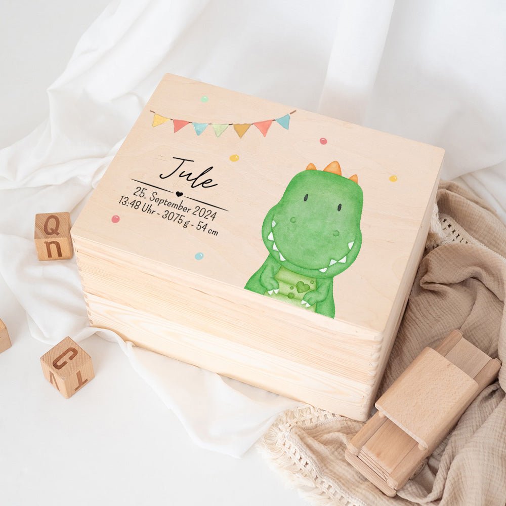Erinnerungsbox Holz mit Wunschdaten – Tier Girlande Aquarell - wunderwunsch