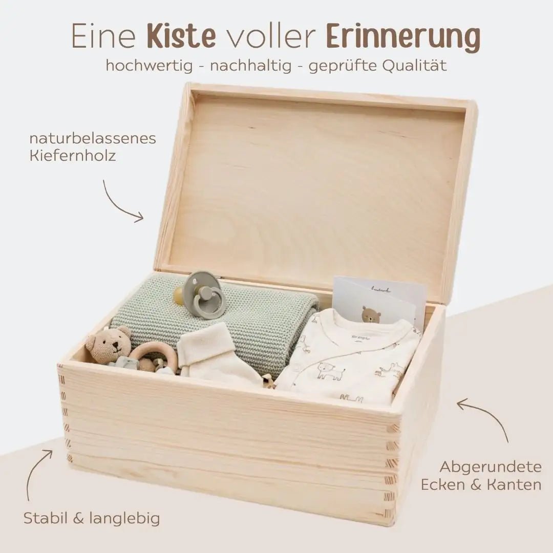 Erinnerungsbox Holz mit Wunschdaten – Tiere unten Aquarell - wunderwunsch