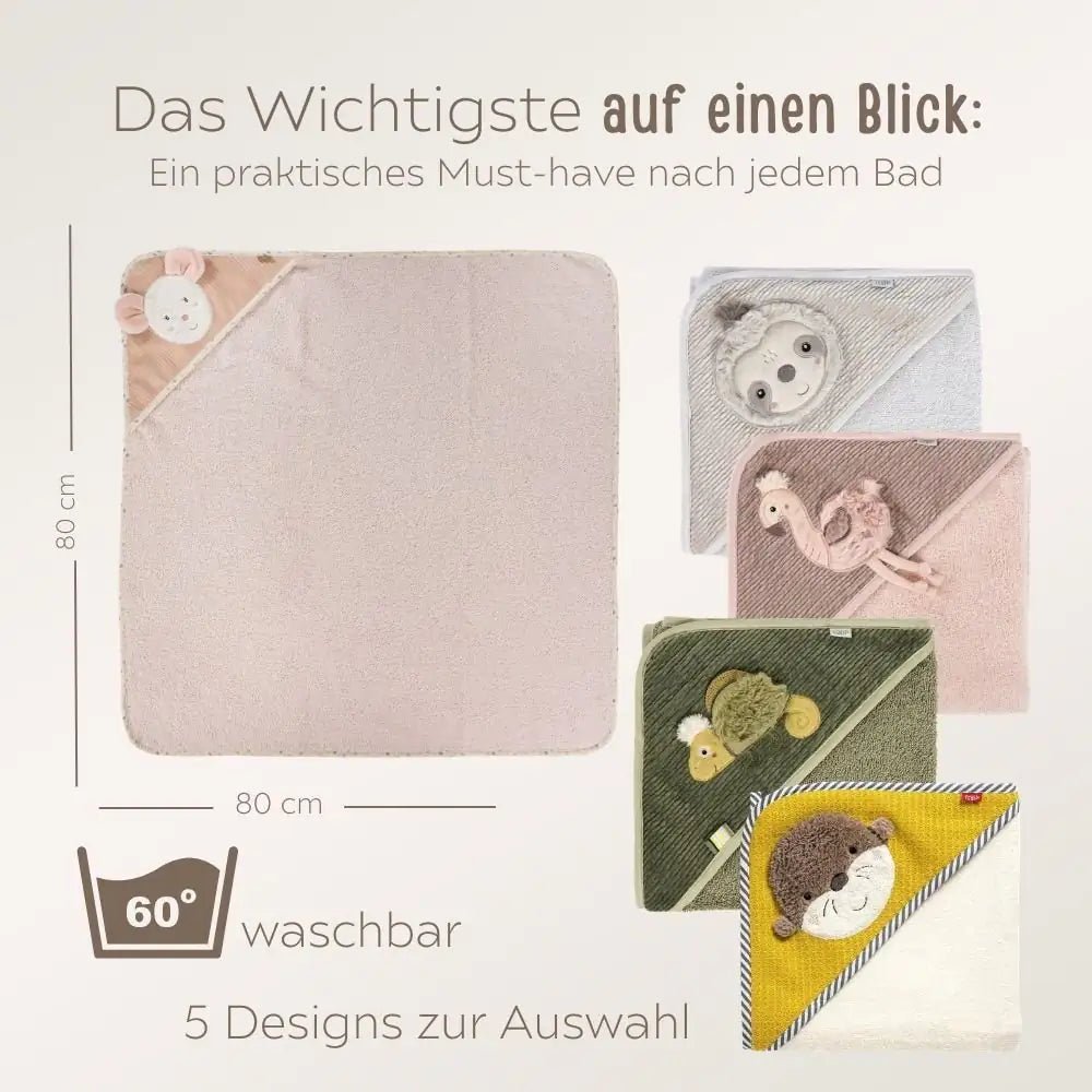 FEHN Kapuzenhandtuch Baby Frottee personalisiert - Tiere - wunderwunsch