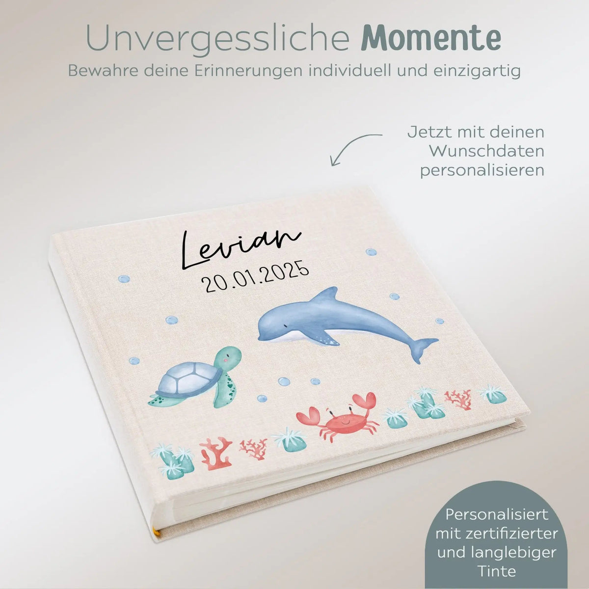 Fotoalbum mit Leineneinband - Meerestiere Aquarell - wunderwunsch