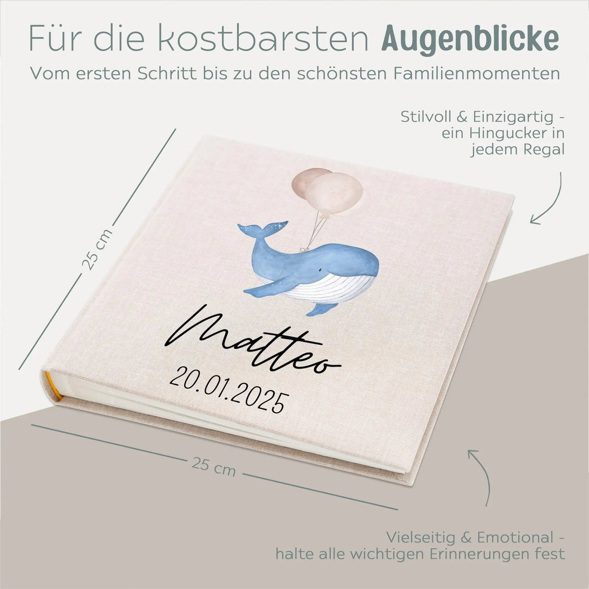 Fotoalbum mit Leineneinband - Wal Aquarell - wunderwunsch